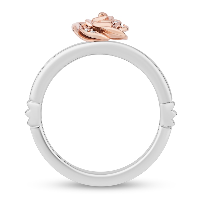 Enchanted Disney Belle 1/5 CT. T.W. Diamond Rose and Crown Three Piece Ring Set in Sterling Silver and 10K Rose Gold