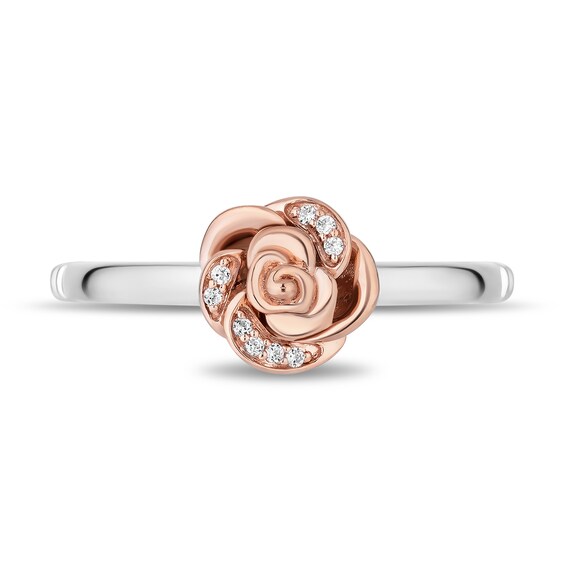 Enchanted Disney Belle 1/5 CT. T.w. Diamond Rose and Crown Three Piece Ring Set in Sterling Silver and 10K Rose Gold