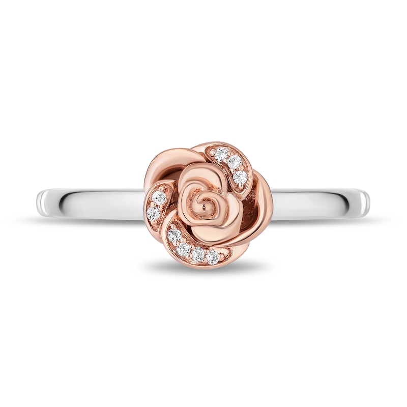 Enchanted Disney Belle 1/5 CT. T.W. Diamond Rose and Crown Three Piece Ring Set in Sterling Silver and 10K Rose Gold