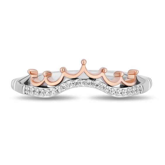 Enchanted Disney Belle 1/5 CT. T.w. Diamond Rose and Crown Three Piece Ring Set in Sterling Silver and 10K Rose Gold