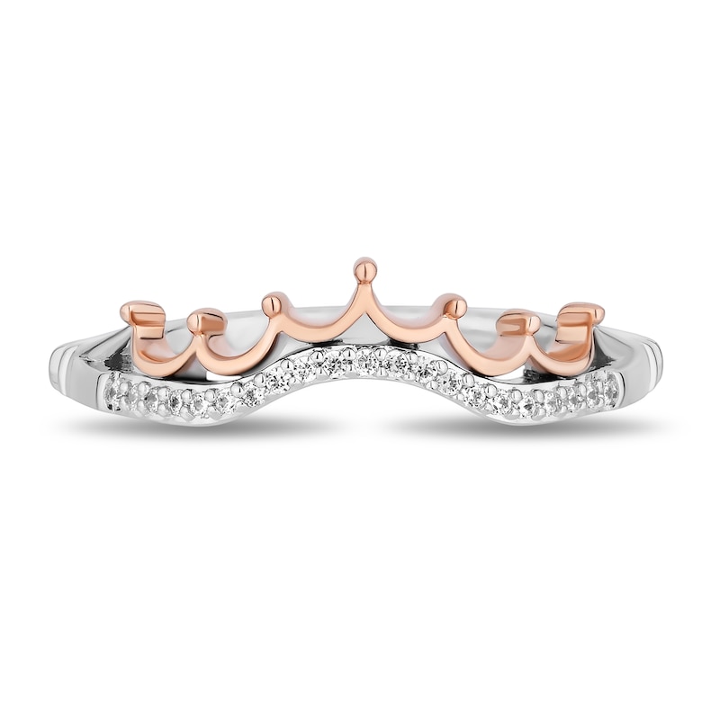 Enchanted Disney Belle 1/5 CT. T.W. Diamond Rose and Crown Three Piece Ring Set in Sterling Silver and 10K Rose Gold