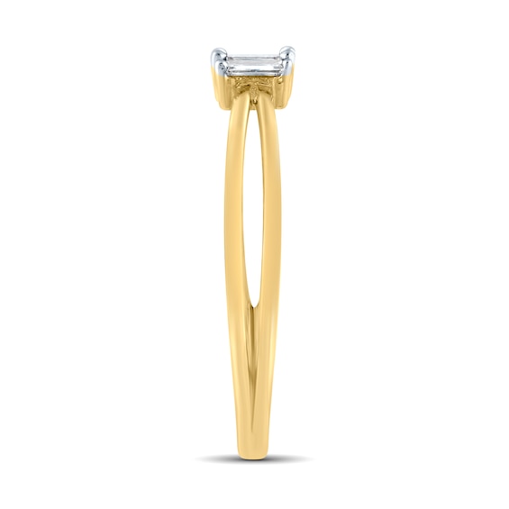 1/10 CT. T.w. Baguette Certified Lab-Grown Diamond Three Stone Orbit Split Shank Ring in 14K Gold (F/Si2)