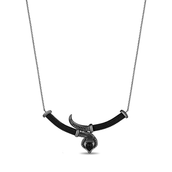 Enchanted Disney Villains Jafar Pear-Shaped Onyx and 1/6 CT. T.w. Black Diamond Swords Necklace in Sterling Silver