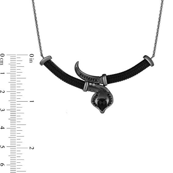 Enchanted Disney Villains Jafar Pear-Shaped Onyx and 1/6 CT. T.w. Black Diamond Swords Necklace in Sterling Silver