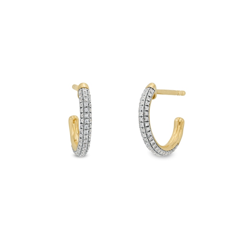 Main Image 1 of 1/8 CT. T.W. Diamond Multi-Row J-Hoop Earrings in 10K Gold