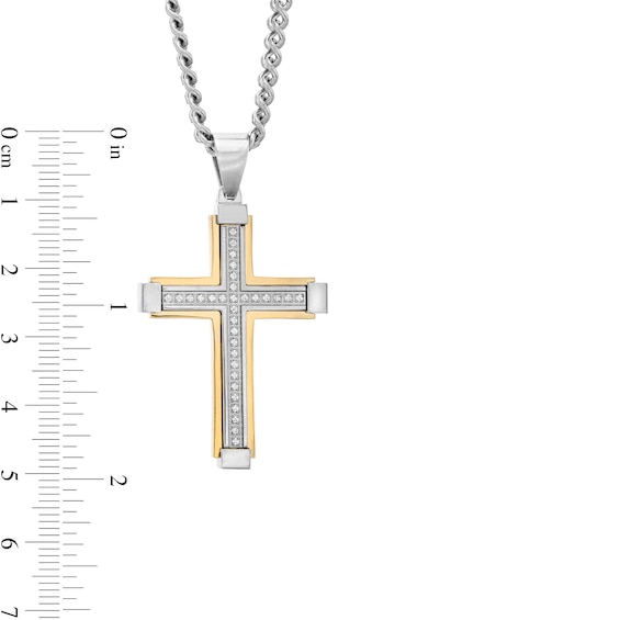 Men's 1/6 CT. T.w. Diamond Cross Pendant in Stainless Steel with Yellow Ion Plate - 24”