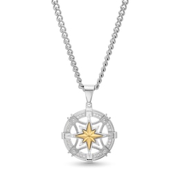Men’s 1/8 CT. T.W. Diamond Compass Pendant in Stainless Steel with Yellow Ion Plate - 24”