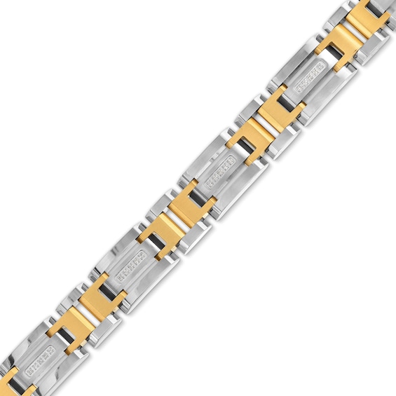 Menâs 1/6 CT. T.w. Diamond 12.0mm Bracelet in Stainless Steel with Yellow Ion Plate - 8.5â