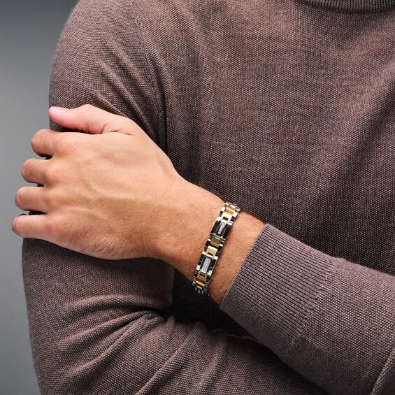 Men’s 1/6 CT. T.w. Diamond 12.0mm Bracelet in Stainless Steel with Yellow Ion Plate - 8.5”