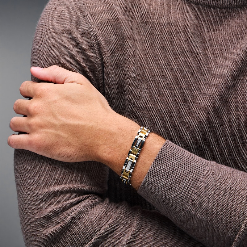 Main Image 2 of Men’s 1/6 CT. T.W. Diamond 12.0mm Bracelet in Stainless Steel with Yellow Ion Plate - 8.5”