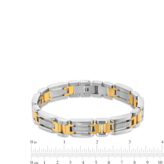 Menâs 1/6 CT. T.w. Diamond 12.0mm Bracelet in Stainless Steel with Yellow Ion Plate - 8.5â