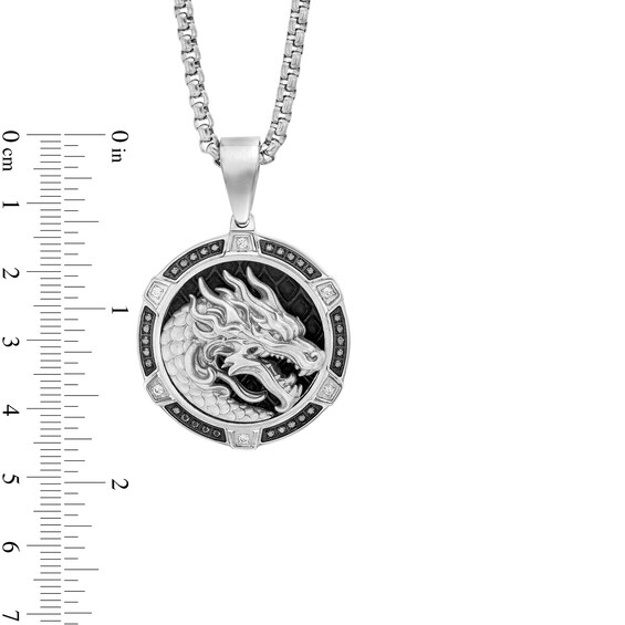 Menâs 1/3 CT. T.w. Black and White Diamond Frame Dragon Pendant in Stainless Steel with Black Ion Plate - 24â