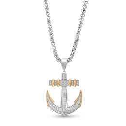 Men’s 3/8 CT. T.W. Diamond Anchor Pendant in Stainless Steel and Yellow Ion Plate - 24”