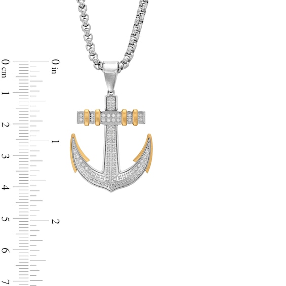 Menâs 3/8 CT. T.w. Diamond Anchor Pendant in Stainless Steel and Yellow Ion Plate - 24â