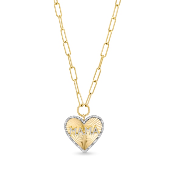 1/10 CT. T.w. Diamond Border "Mama" Heart Necklace in Sterling Silver with 14K Gold Plate