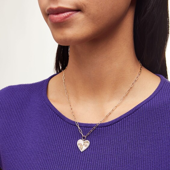 1/10 CT. T.w. Diamond Border "Mama" Heart Necklace in Sterling Silver with 14K Gold Plate