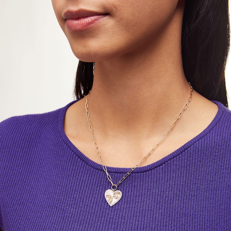 Main Image 2 of 1/10 CT. T.W. Diamond Border "MAMA" Heart Necklace in Sterling Silver with 14K Gold Plate