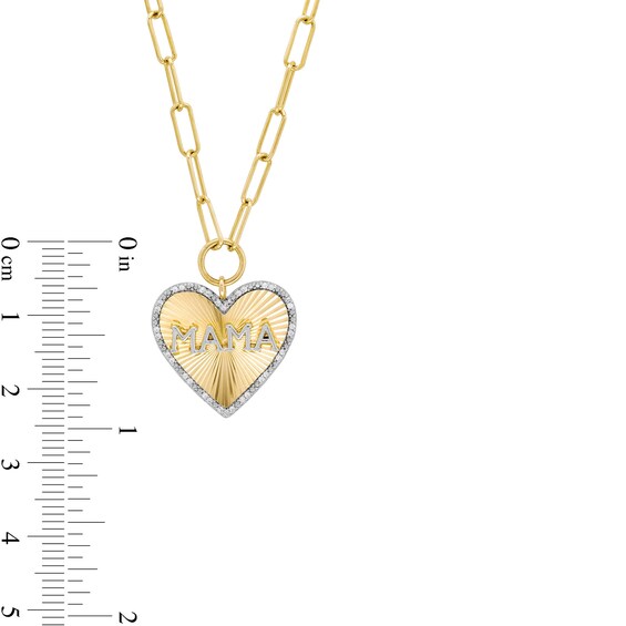 1/10 CT. T.w. Diamond Border "Mama" Heart Necklace in Sterling Silver with 14K Gold Plate