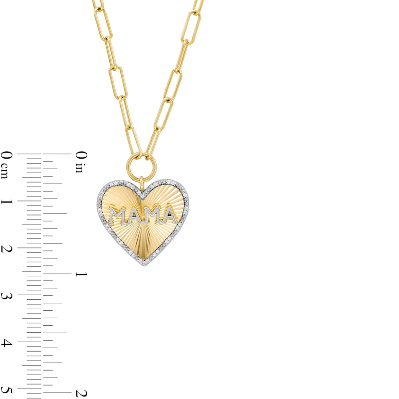 Main Image 4 of 1/10 CT. T.W. Diamond Border "MAMA" Heart Necklace in Sterling Silver with 14K Gold Plate