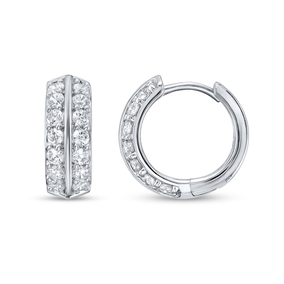 1 CT. T.w. Certified Lab-Grown Diamond Double Row Huggie Hoop Earrings in 14K White Gold (F/Si2)