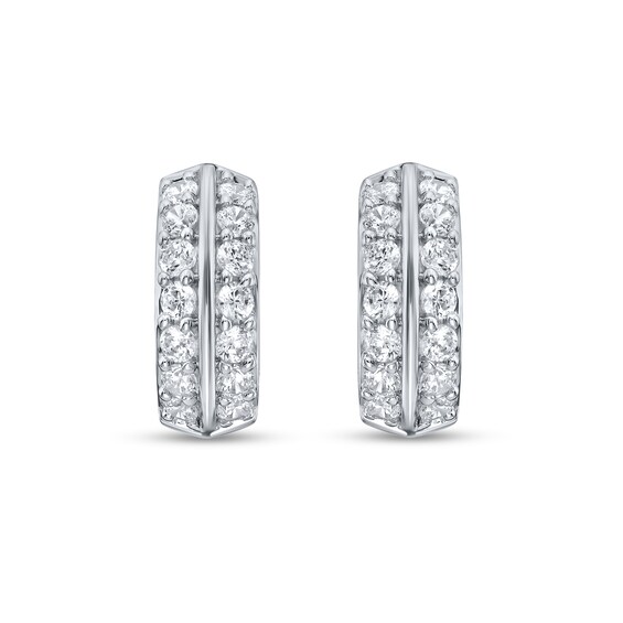 1 CT. T.w. Certified Lab-Grown Diamond Double Row Huggie Hoop Earrings in 14K White Gold (F/Si2)