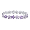 Thumbnail Image 1 of Pear-Shaped Amethyst and 1/8 CT. T.W. Diamond Flower Tennis Bracelet in Sterling Silver