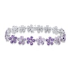 Thumbnail Image 0 of Pear-Shaped Amethyst and 1/8 CT. T.W. Diamond Flower Tennis Bracelet in Sterling Silver