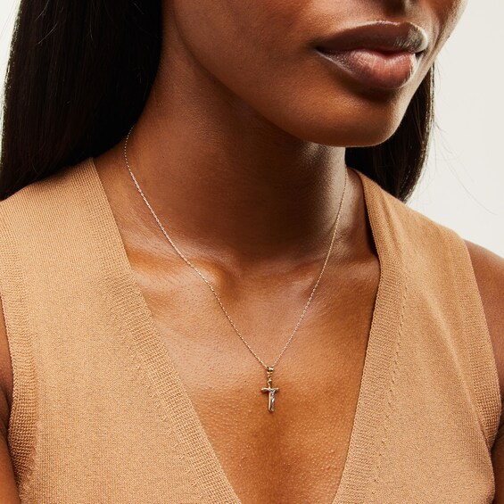 Flared Crucifix Pendant in 14K Two-Tone Gold