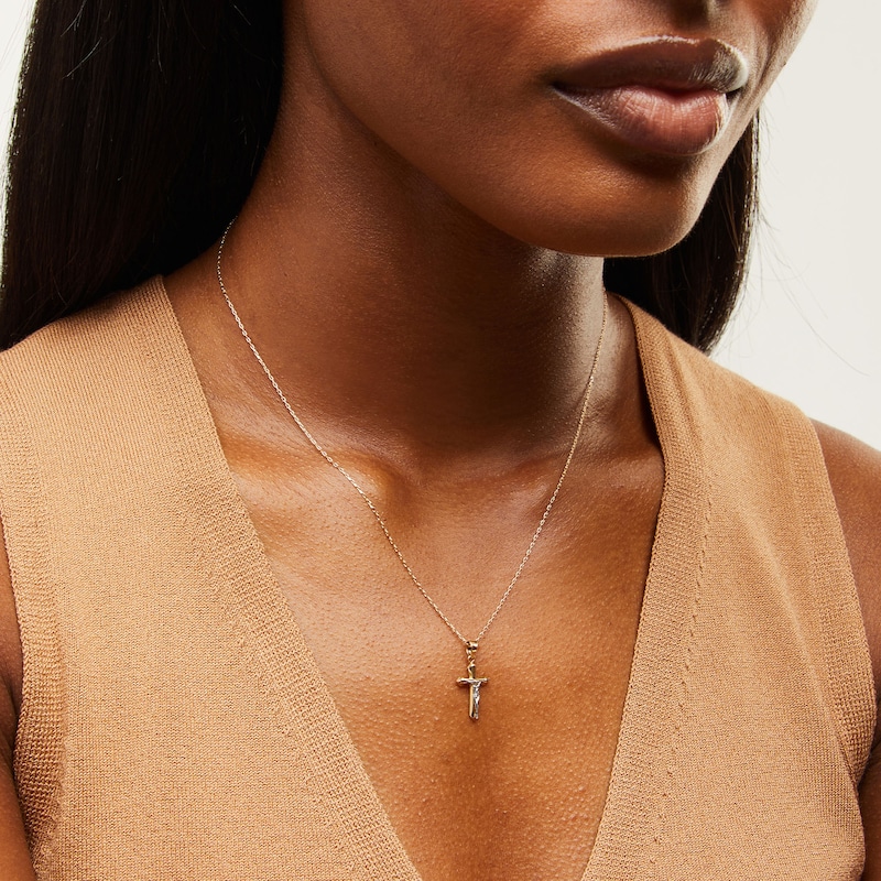 Main Image 2 of Flared Crucifix Pendant in 14K Two-Tone Gold