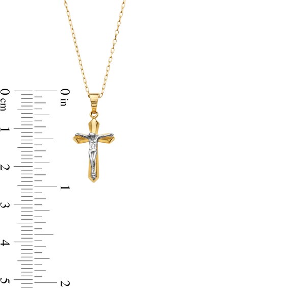 Flared Crucifix Pendant in 14K Two-Tone Gold