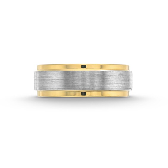 8.0mm Brushed Center Stepped Edge Wedding Band in Two-Tone Tungsten with Black Silicone - Size 10