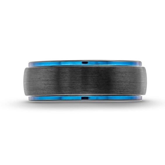8.0mm Multi-Finish Stepped Edge Wedding Band in Two-Tone Tungsten and Orange Silicone - Size 10