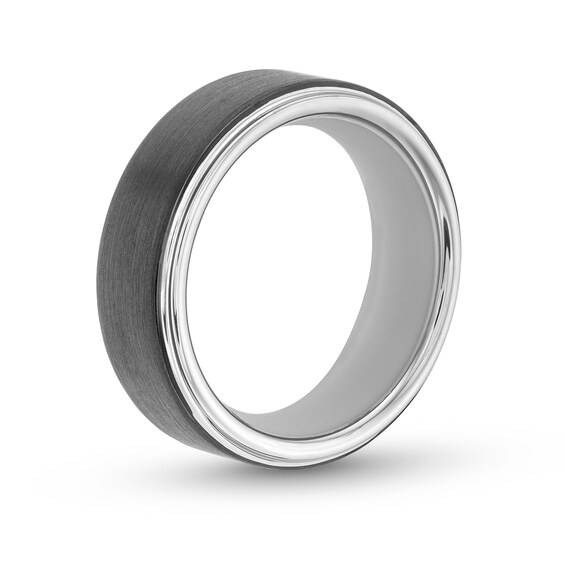8.0mm Satin Center Stepped Edge Wedding Band in Tungsten with Black IP and Silicone - Size 10