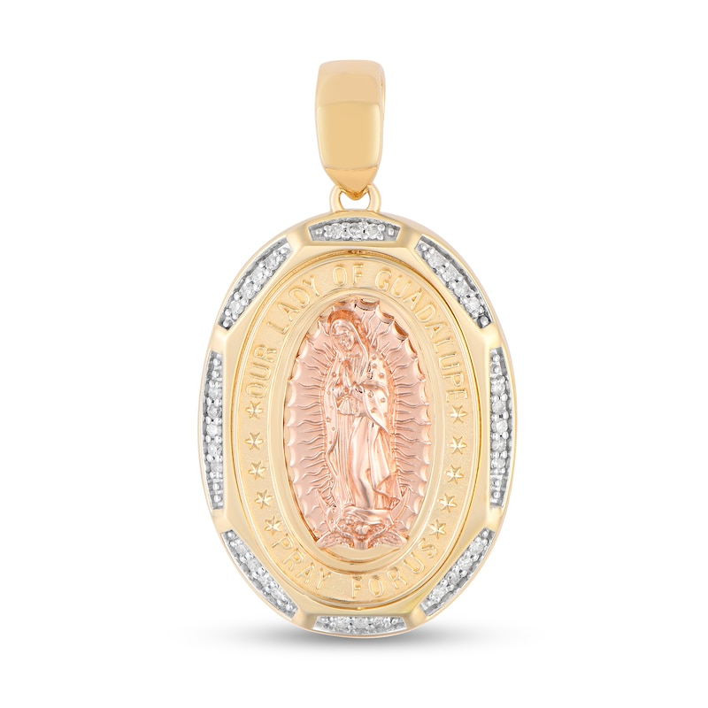 Main Image 1 of 1/8 CT. T.W. Diamond Our Lady of Guadalupe Oval Frame Necklace Charm in 10K Two-Tone Gold