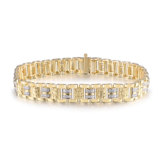 1/2 CT. T.W. Diamond Nugget Alternating Multi-Row Link Bracelet in 10K Gold - 9"