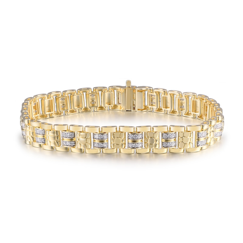 Main Image 1 of 1/2 CT. T.W. Diamond Nugget Alternating Multi-Row Link Bracelet in 10K Gold - 9"