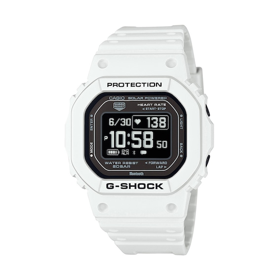 Men's Casio G-Shock Move Solar-Powered Digital White Resin Strap Watch with Octagonal Black Dial (Model: Dwh5600-7)