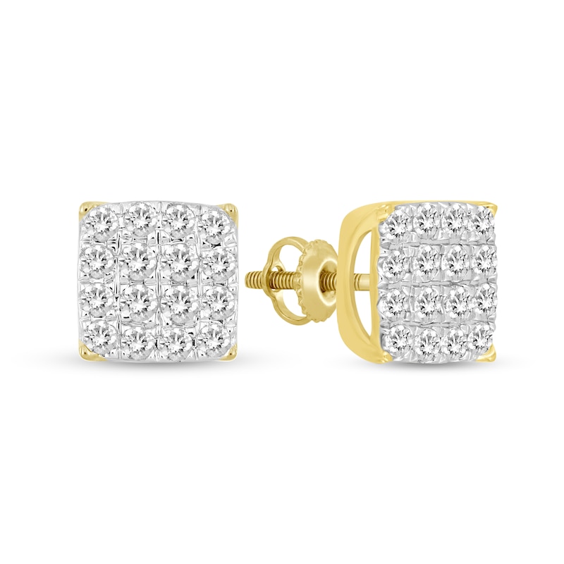 Main Image 1 of 1/2 CT. T.W. Square-Shaped Multi-Diamond Stud Earrings in 10K Gold