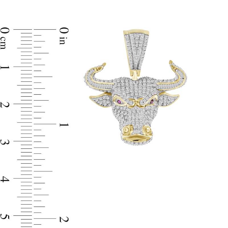 Main Image 2 of Lab-Created Ruby and 3/4 CT. T.W. Diamond Bull's Head Necklace Charm in 10K Gold
