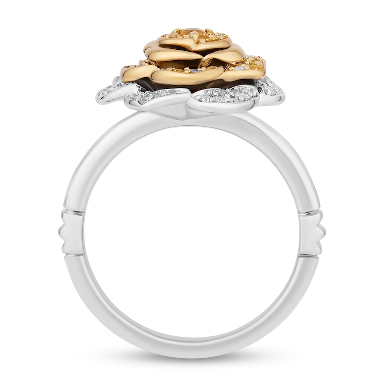 Main Image 3 of Enchanted Disney Belle Yellow Sapphire and 1/4 CT. T.W. Diamond Rose Ring in Sterling Silver and 10K Gold