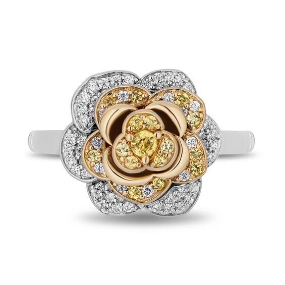 Enchanted Disney Belle Yellow Sapphire and 1/4 CT. T.w. Diamond Rose Ring in Sterling Silver and 10K Gold