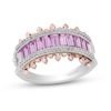 Thumbnail Image 0 of Enchanted Disney Aurora Pink Lab-Created Sapphire and Diamond Multi-Row Crown Ring in Sterling Silver and 10K Rose Gold