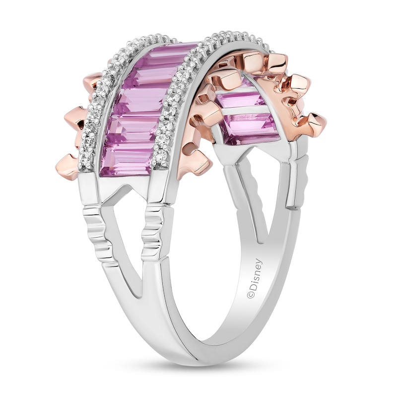 Enchanted Disney Aurora Pink Lab-Created Sapphire and Diamond Multi-Row Crown Ring in Sterling Silver and 10K Rose Gold