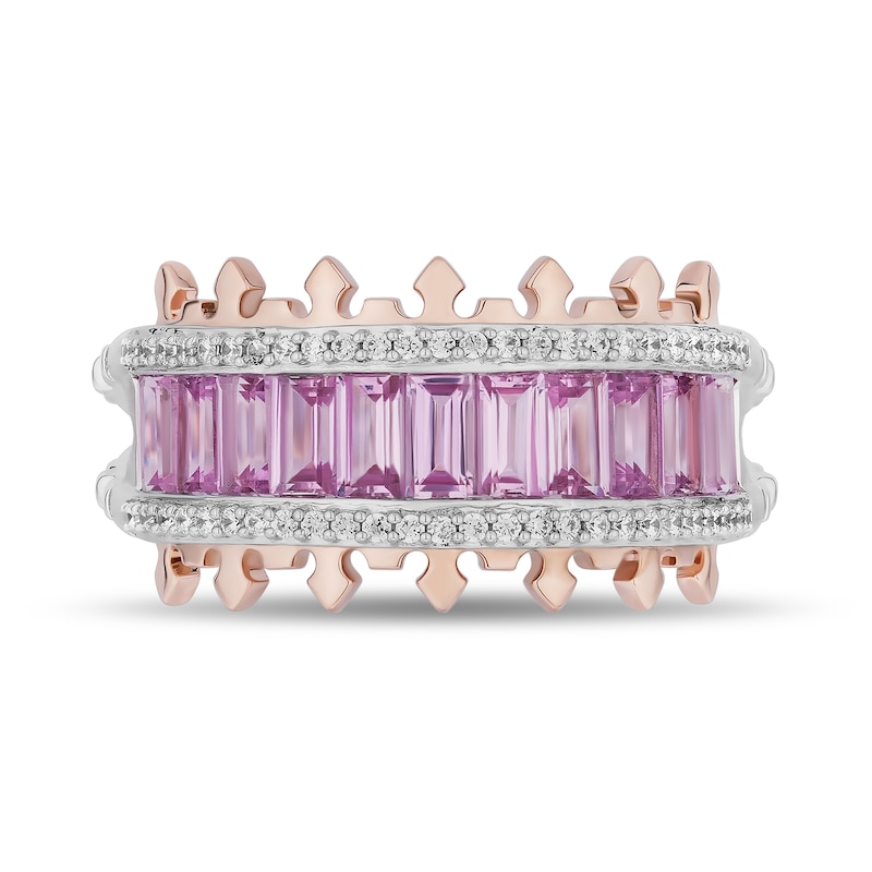 Enchanted Disney Aurora Pink Lab-Created Sapphire and Diamond Multi-Row Crown Ring in Sterling Silver and 10K Rose Gold