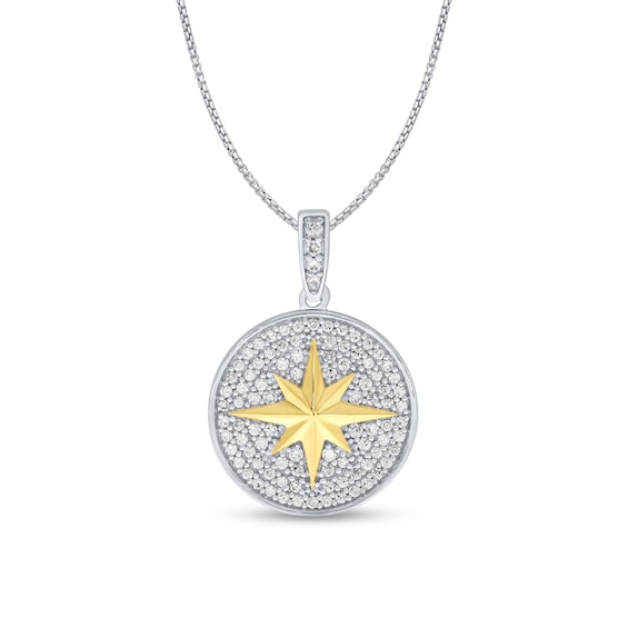 1/2 CT. T.w. Diamond Star Medallion Pendant in 10K Two-Tone Gold - 22"