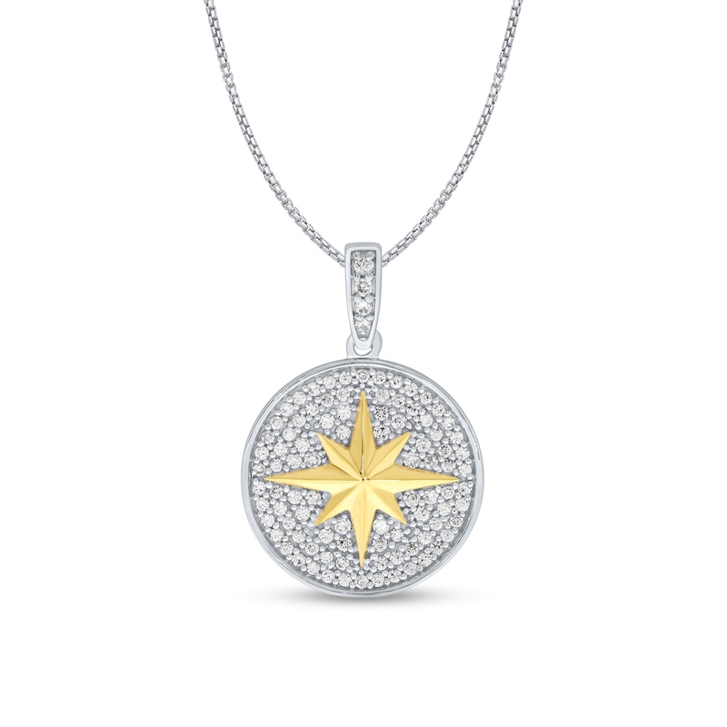 Main Image 1 of 1/2 CT. T.W. Diamond Star Medallion Pendant in 10K Two-Tone Gold - 22"