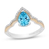 Thumbnail Image 0 of Enchanted Disney Jasmine Pear-Shaped Swiss Blue Topaz and Diamond Contour Crown Ring in Sterling Silver and 10K Gold