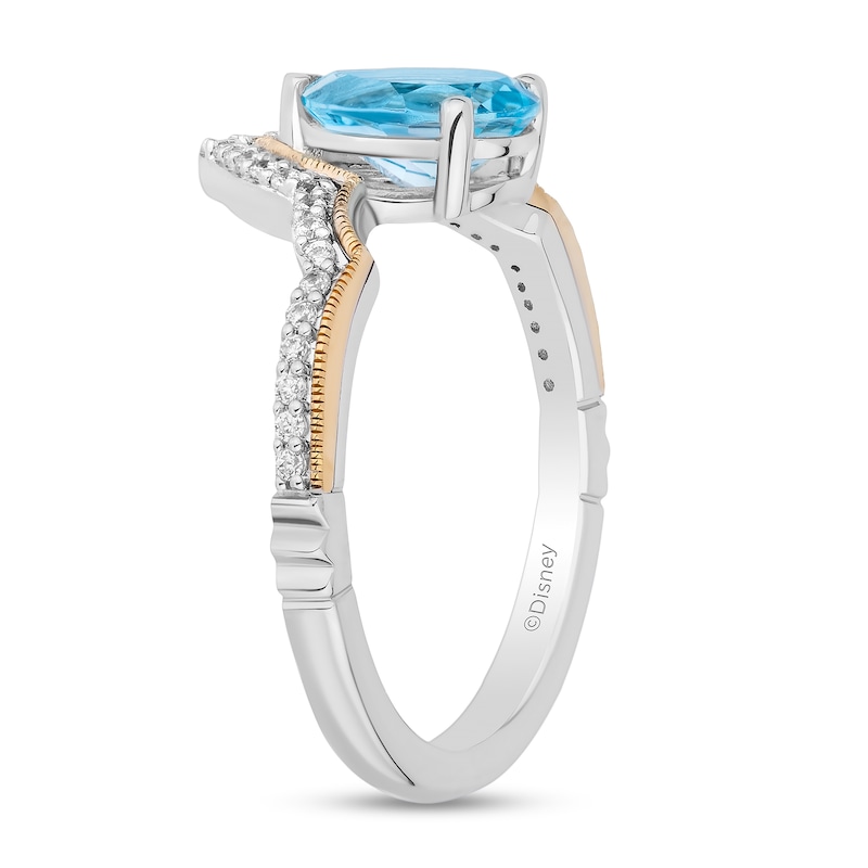 Enchanted Disney Jasmine Pear-Shaped Swiss Blue Topaz and Diamond Contour Crown Ring in Sterling Silver and 10K Gold