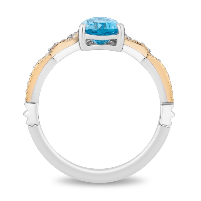 Enchanted Disney Jasmine Pear-Shaped Swiss Blue Topaz and Diamond Contour Crown Ring in Sterling Silver and 10K Gold