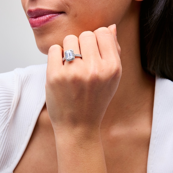 2-5/8 CT. T.w. Emerald-Cut Certified Lab-Grown Diamond Frame Double Row Engagement Ring in 14K White Gold (F/Si2)